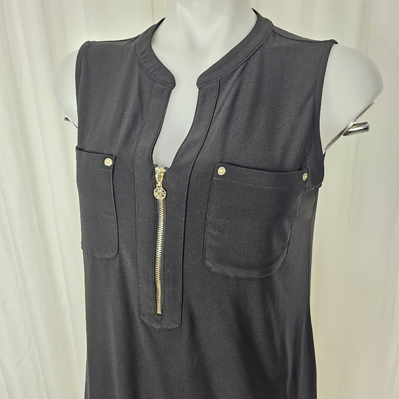 Anne Klein black sleeveless top zip front with chest pockets size small - Picture 2 of 8